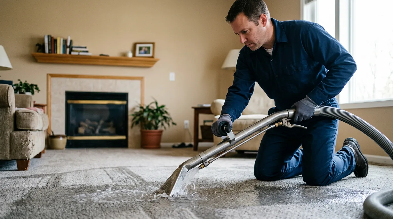Water damage restoration technician working near Mukwonago, WI